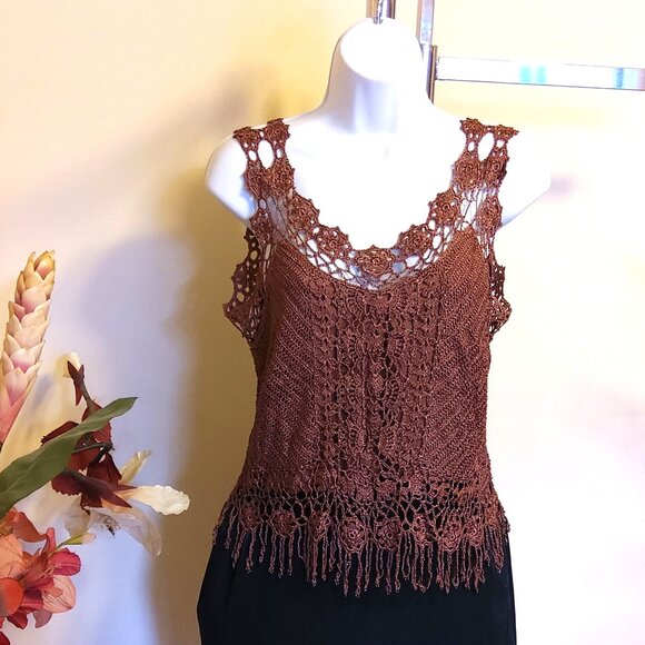 NWOT Kroshetta Women’s Beautiful Crochet Camisole Tank Top 6 S - Picture 1 of 7